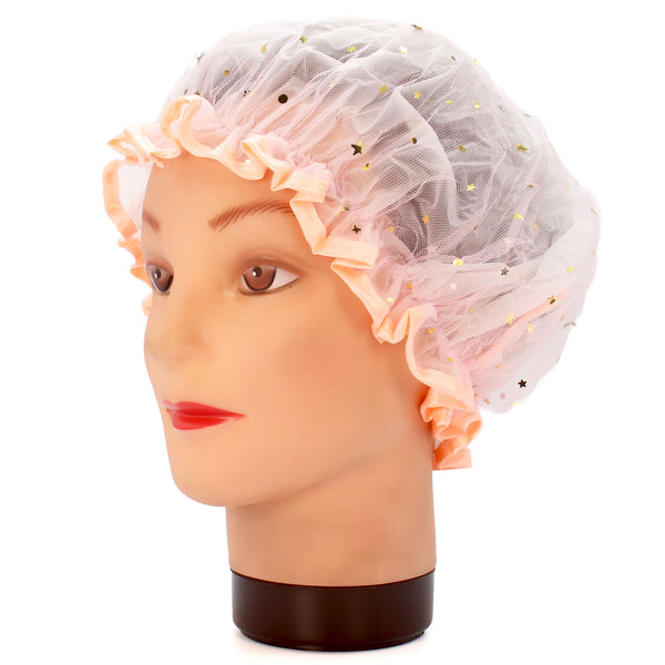 Gorro de baño con tul y estrellas plateadas