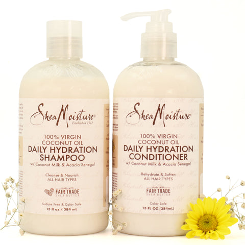 ✨ LOWPOO (SHAMPOO SUAVE) + ACONDICIONADOR SHEAMOISTURE DE HIDRATACIÓN DIARIA 100% ACEITE DE COCO VIRGEN✨