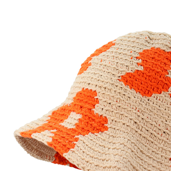 ✨ SOMBRERO BUCKET CROCHET BEIGE CON FLORES ANARANJADAS ✨
