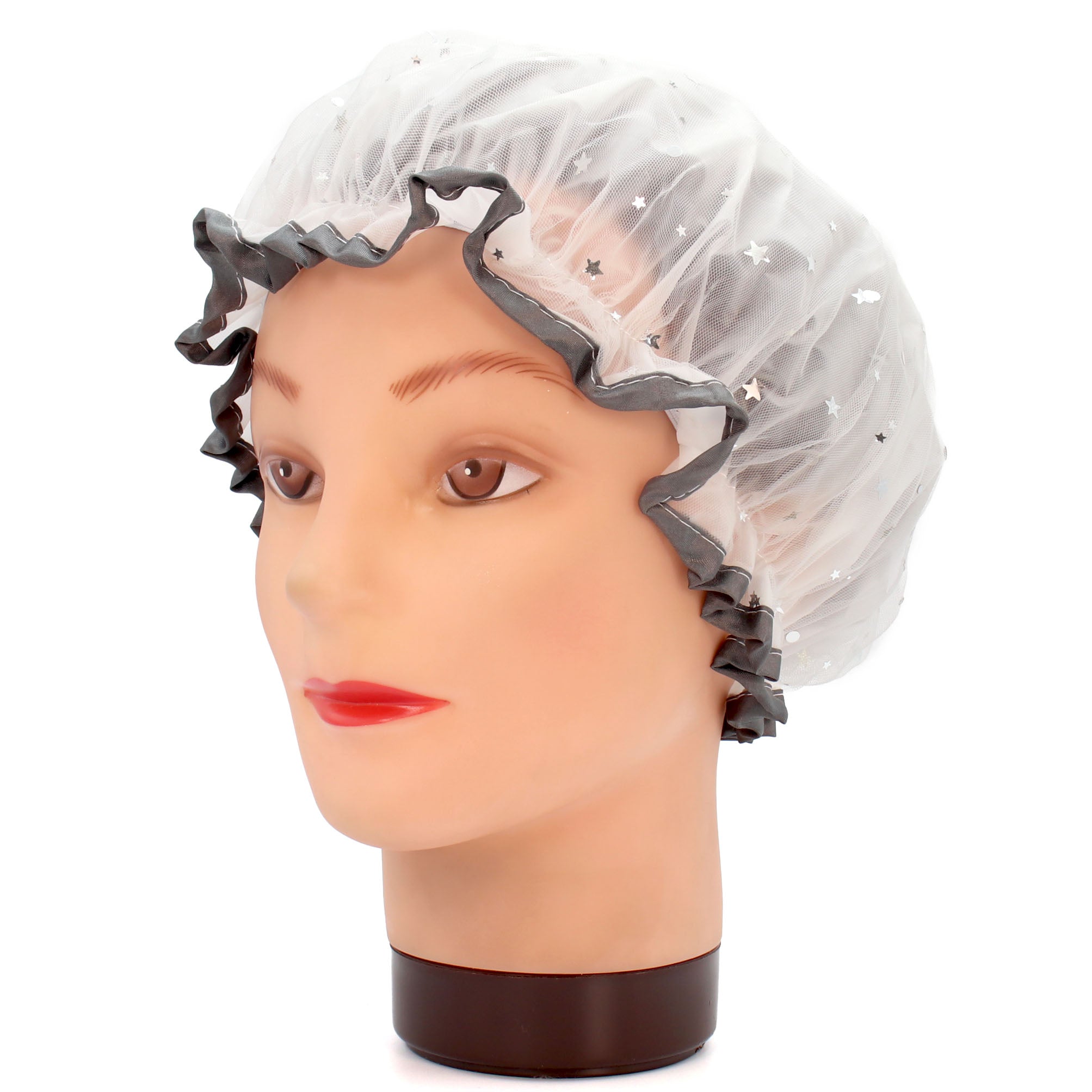 Gorro de baño con tul y estrellas plateadas